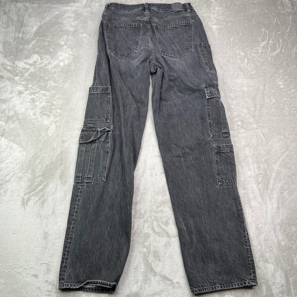 American Eagle Super High Rise Baggy Straight Cargo Jeans Women 8 X-Long Stretch - Picture 2 of 16